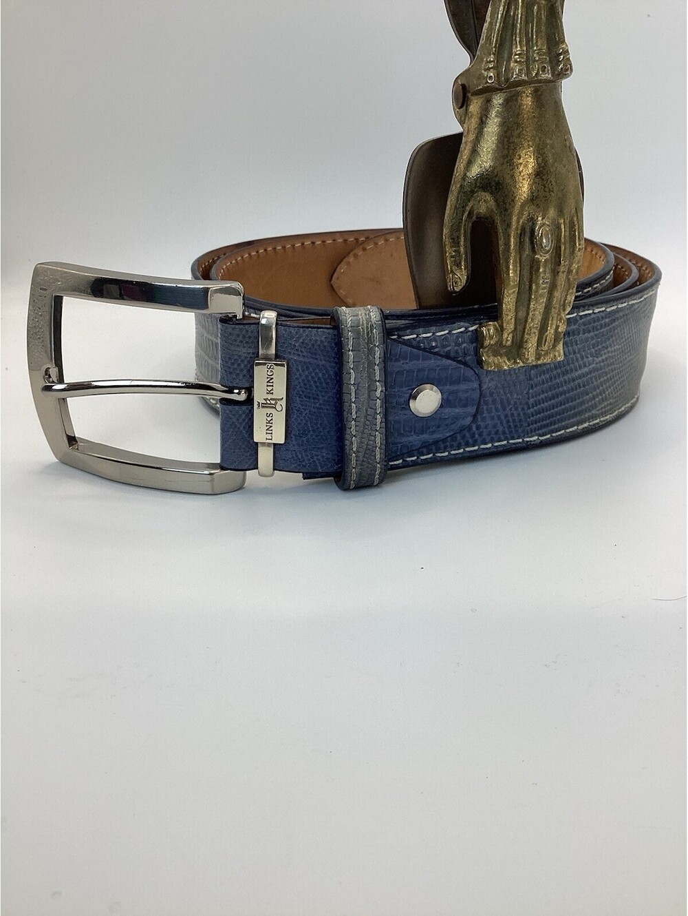 Links And Kings Blue Exotic Lizard Leather Belt